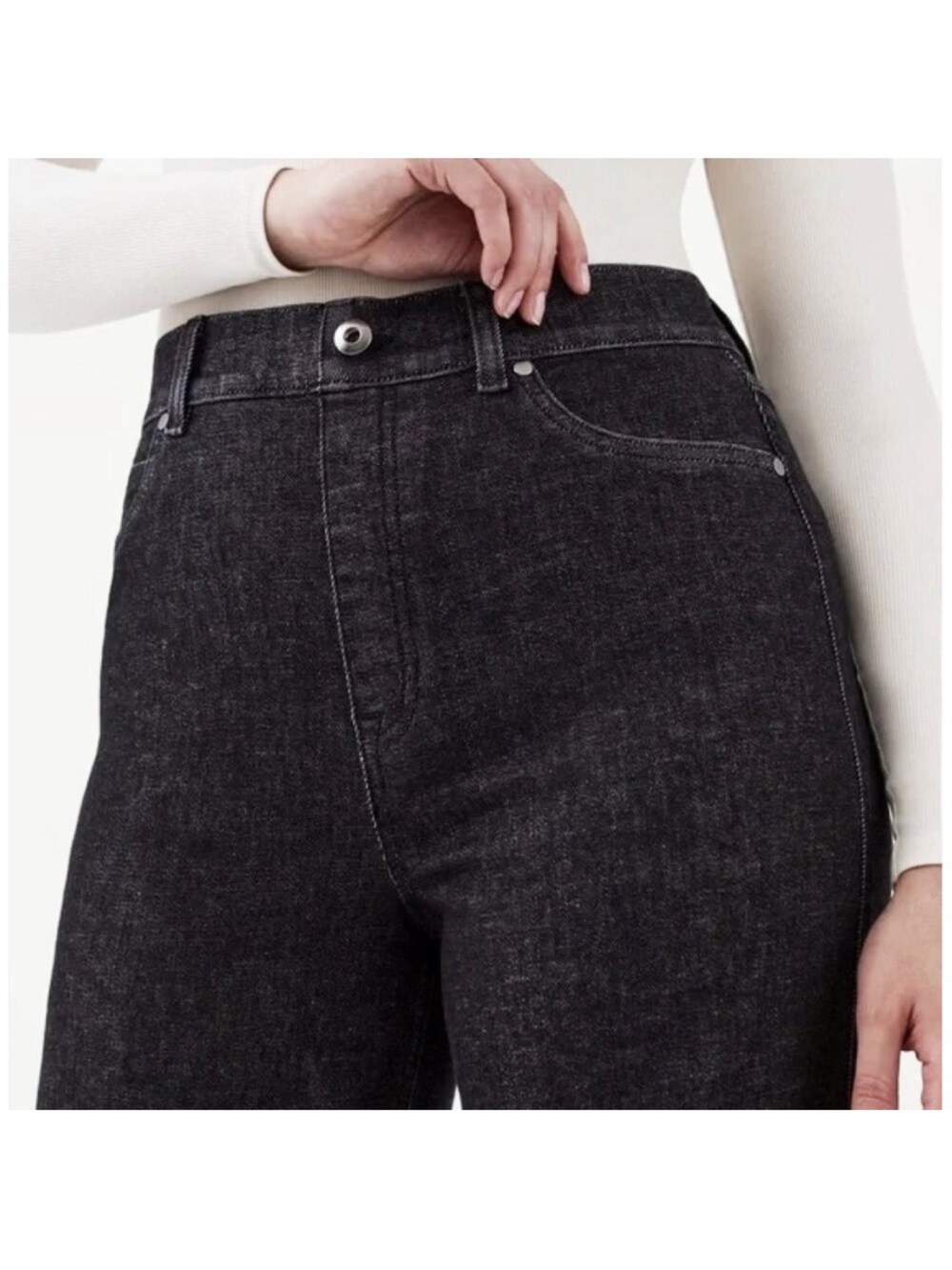 Spanx Wide Leg High-Waist Black Jeans size L - Picture 3 of 11